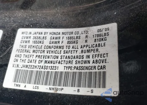 2010 Honda Insight Ex from USA, damaged, VIN JHMZE2H72AS013231